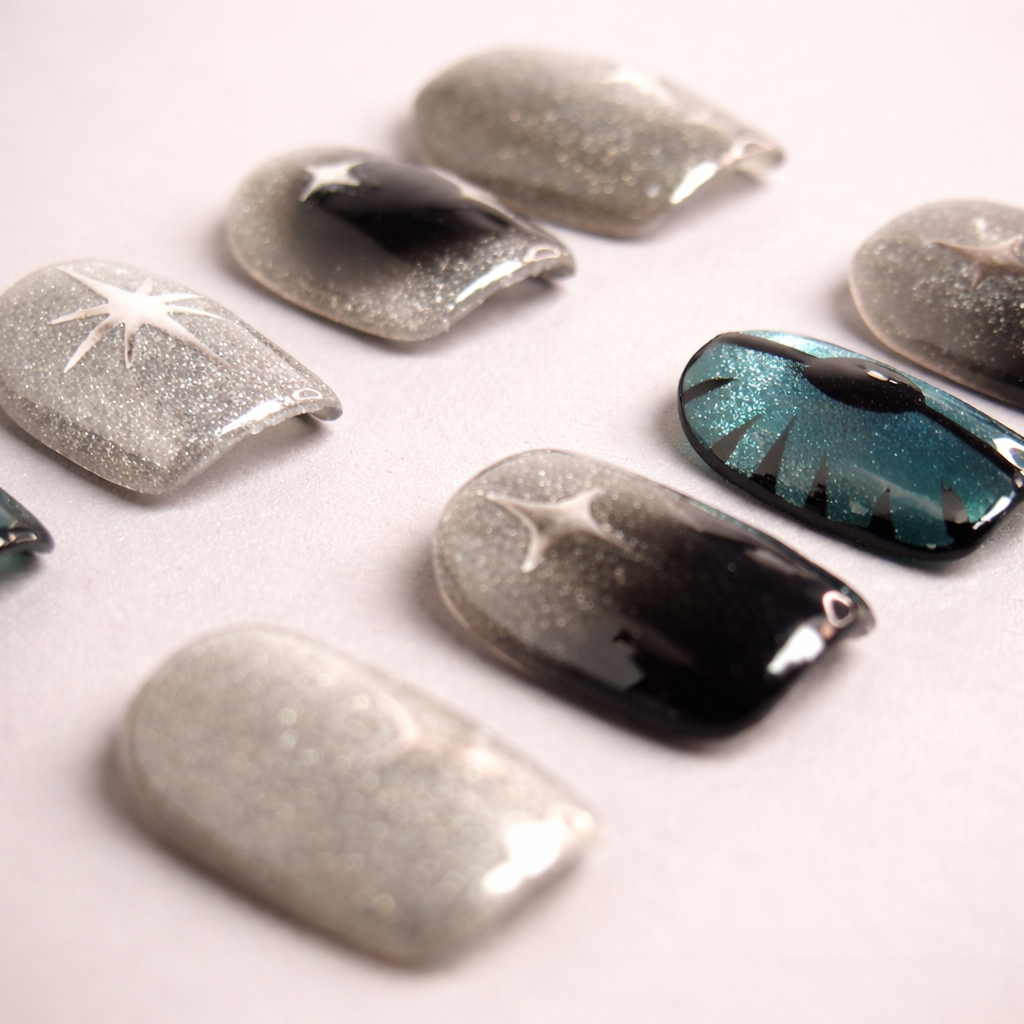 Détail ongles press-on Azur Profond – finition brillante bleu intense élégant