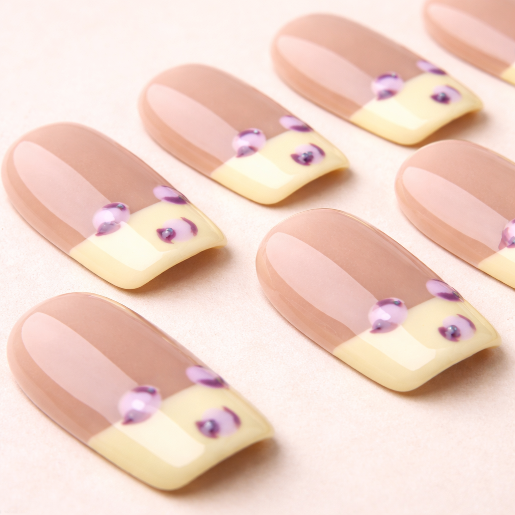 Détail ongles press-on Fauve Nude – finition naturelle chaude élégante