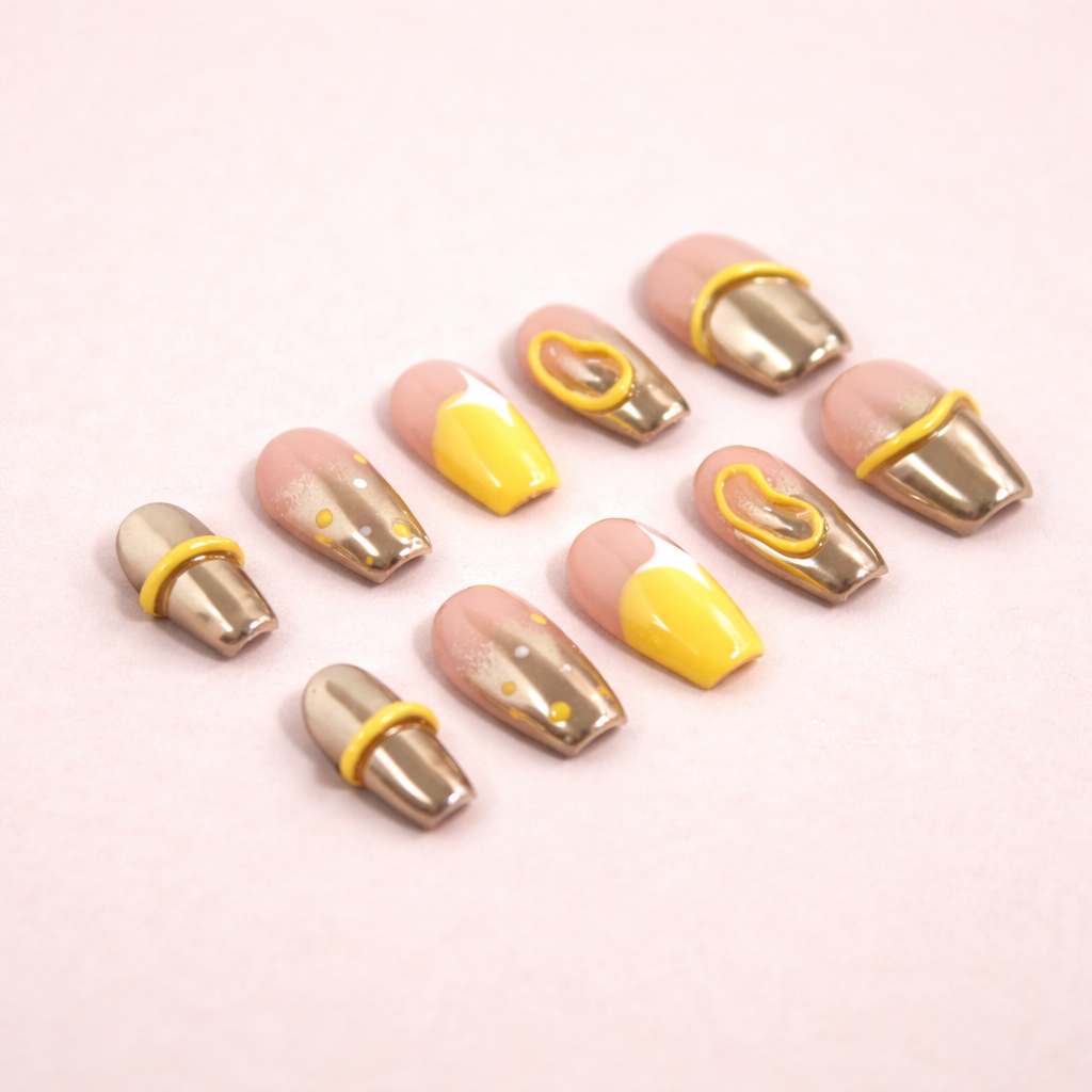 Ongles press-on Jaune Lumière – design jaune vibrant lumineux et moderne MB Beauty