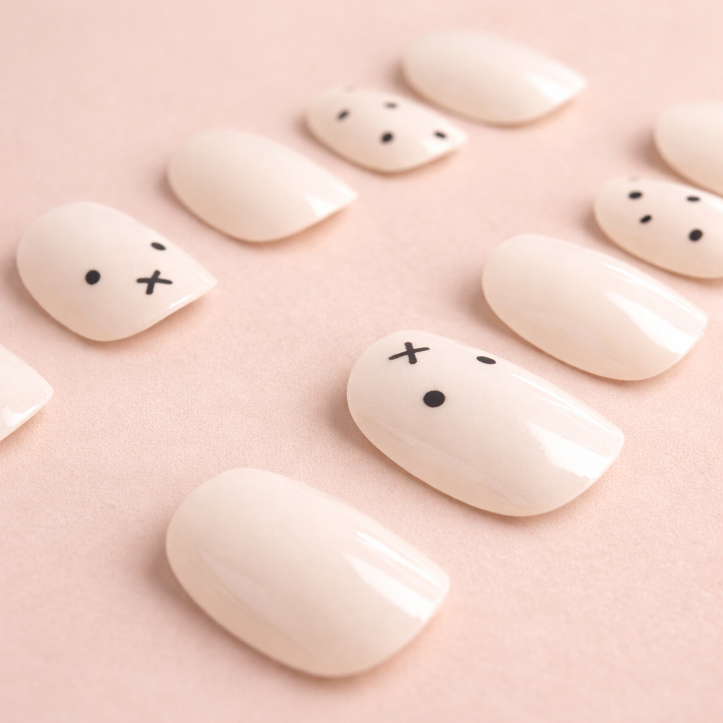 Détail ongles press-on Mini Crème – finition naturelle crème douce élégante