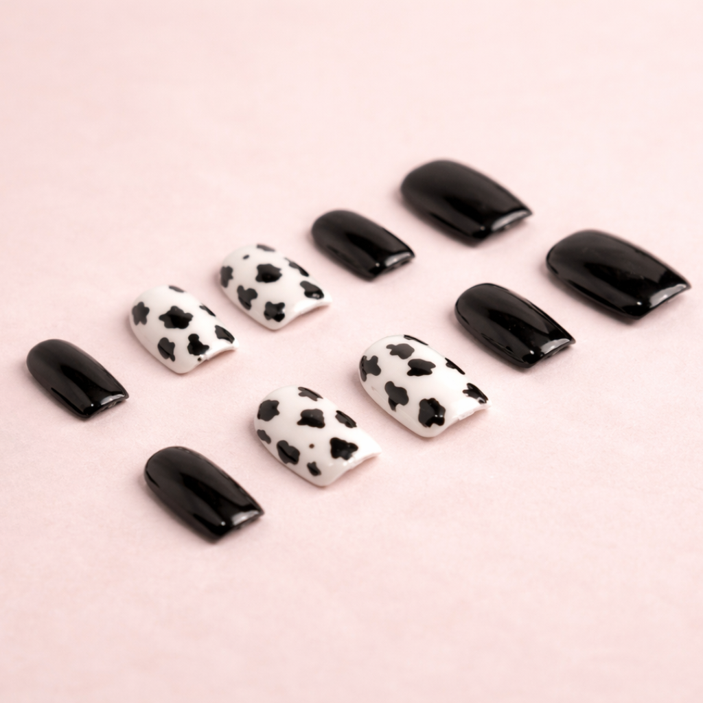 Ongles press-on Moo Chic – motif cow print moderne et stylé
