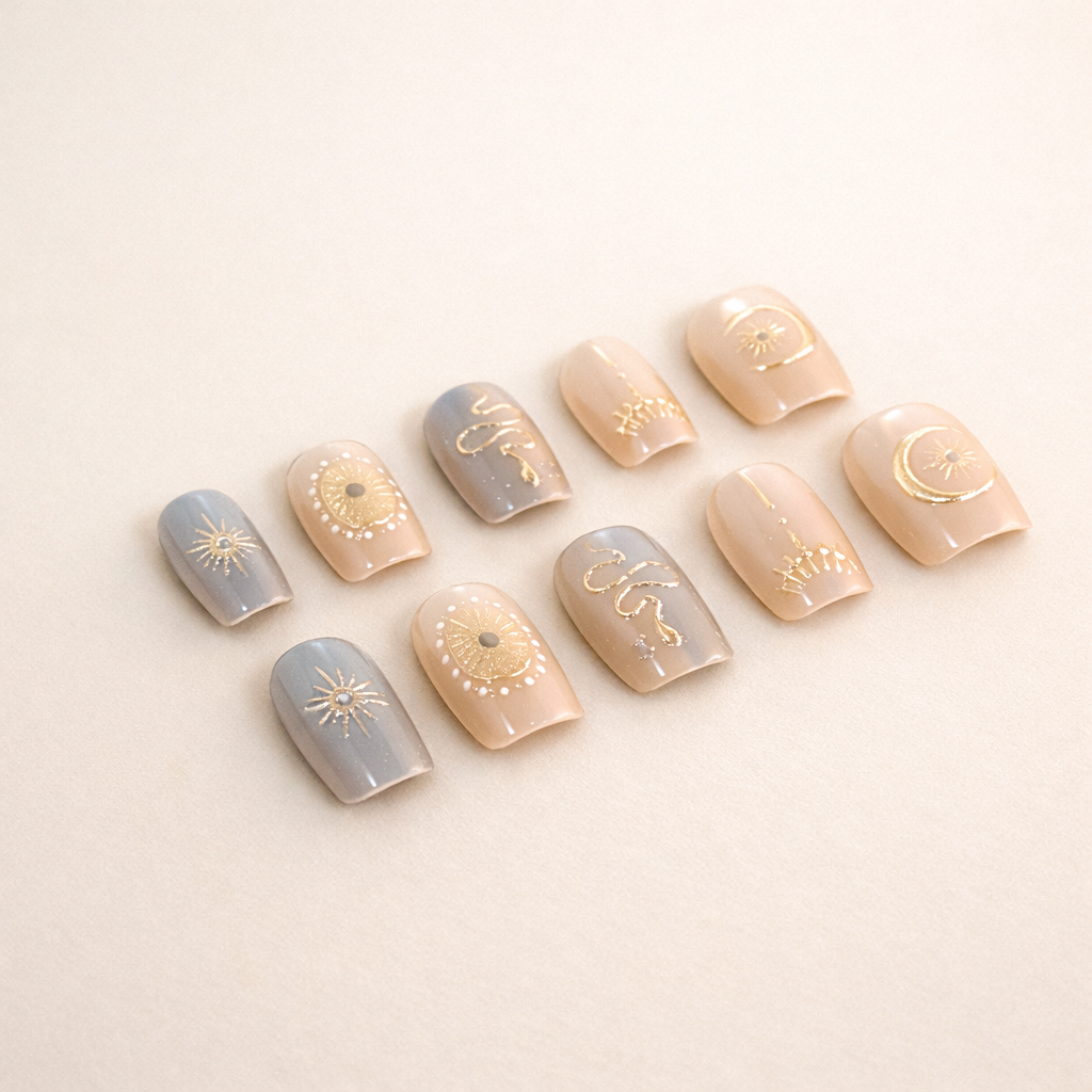 Ongles press-on Or Solaire – design doré subtil et raffiné MB Beauty