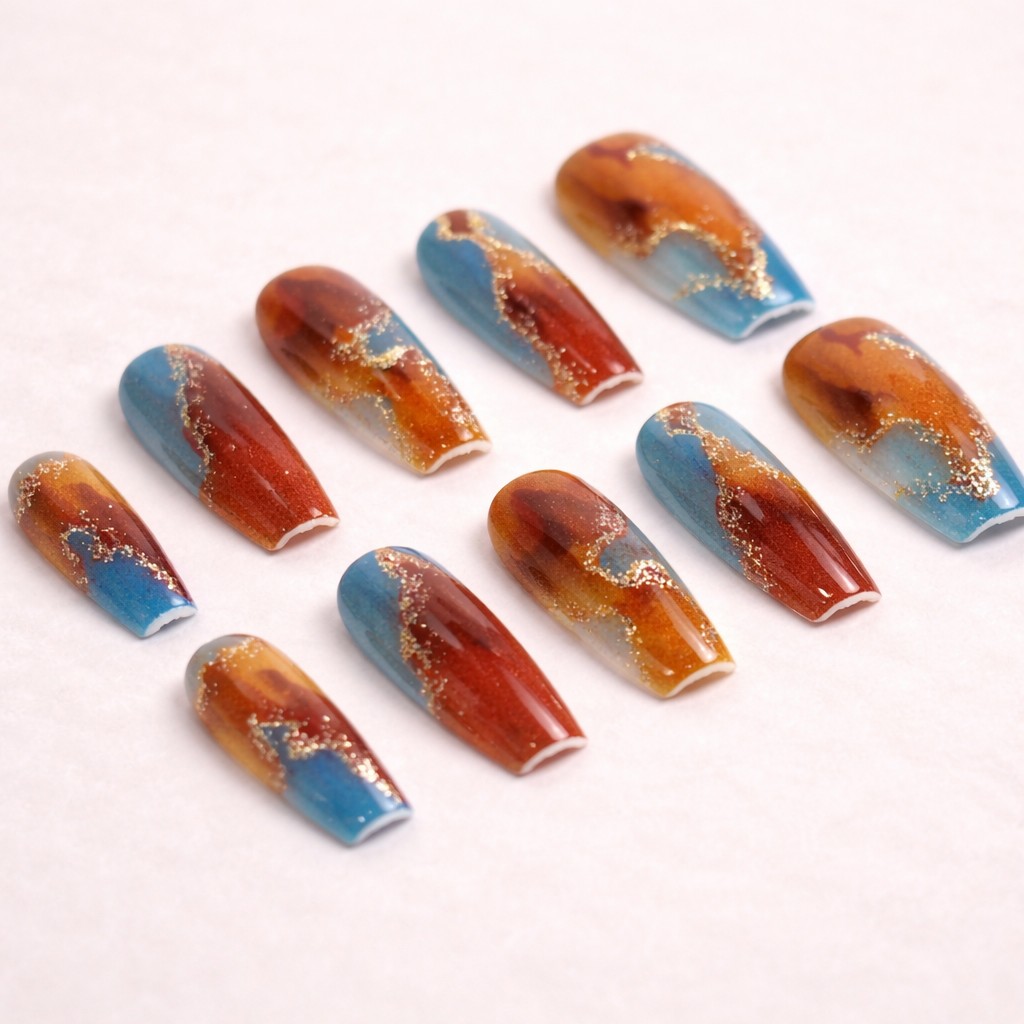 Ongles press-on Voile Ambré – design naturel nuance ambrée subtile MB Beauty