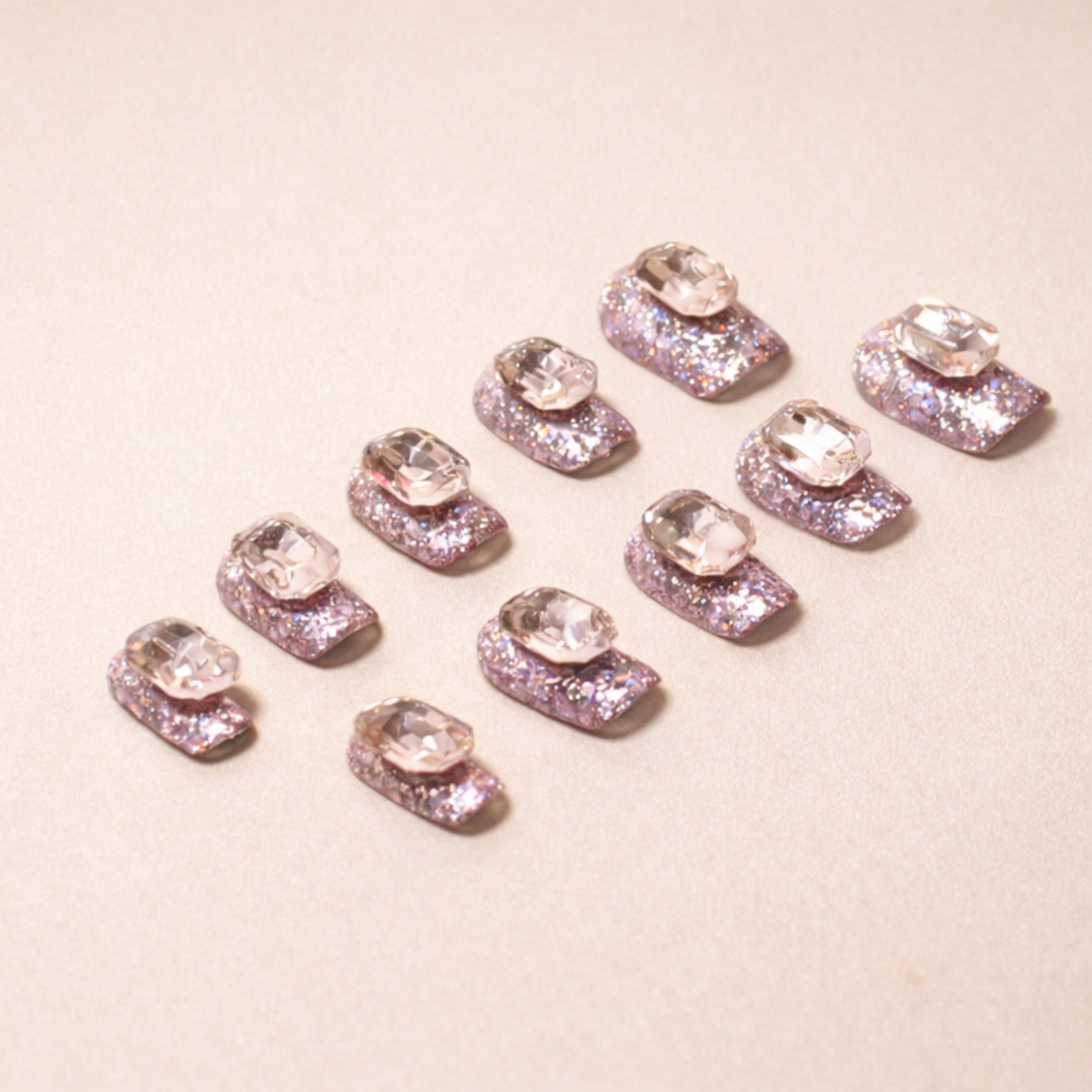 Ongles press-on Voile Rosé – design rose subtil translucide MB Beauty